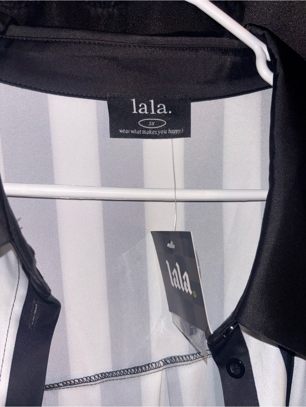 DRESSED IN LALA Striped Black & White Slip dress and duster (satin material) - Picture 5 of 8